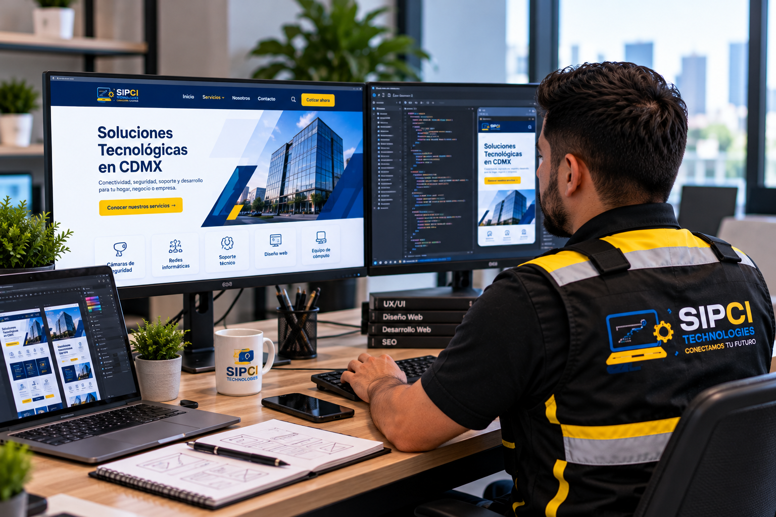 Especialista de SIPCI Technologies trabajando en diseño web, interfaces UX/UI y desarrollo de sitios responsivos